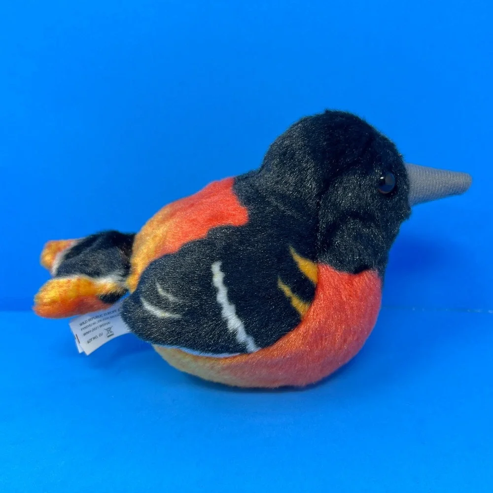 Wild Republic Baltimore Oriole Small Black‎ Orange Tweets Sound Bird Plush Toy